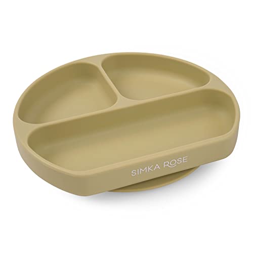 Image of Simka Rose Baby Suction Plates - Silicone Divided Design, Toddler Plates - BPA Free, Microwave & Dishwasher Safe - Baby Led Weaning Supplies (Pack of 1)