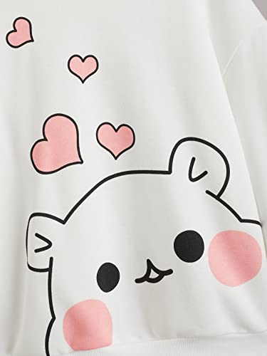 Makemechic Girl's Cute Cartoon Bear Print Fleece Lined Pullover Hoodie Hooded Sweatshirt White 9Y #TOP3