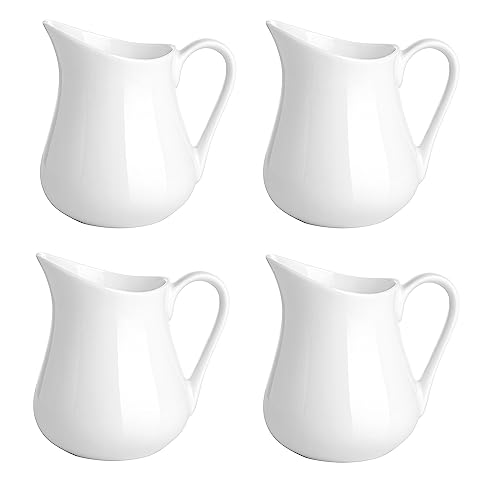 Listado de Jarritas para la leche los preferidos por los clientes. 40 Gurygo Paquete de 4 jarras de crema clásicas blancas de 4 oz con asa - Juego de jarras de crema pequeñas - Jarras de leche pequeñas de porcelana fina - Jarras de crema de...