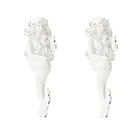SOFFEE DESIGN 2pcs White Mermaid Shape Metal Coat Hooks, Playful 3D Mermaid Design, Retro Friction Process, High Load-Bearing, for Vocation House, Seaside Cottages, Bathroom, Living Room