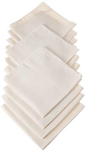 Twelve Polyester Cloth Dinner Napkins 17x17 Inches (Ivory), Hemmed Edges, Stain and Wrinkle Resistant