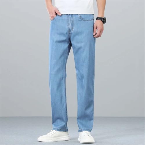 Men's Summer Loose Wide Leg Jeans Classic Straight Thin Stretch Business Denim Pants3