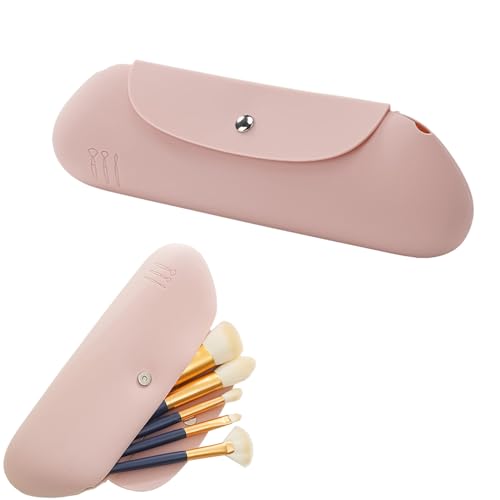 LLMtn Porta Brochas de Silicona con Cierre Magnético, Porta Brochas de Maquillaje, Bolsa para Cosméticos, Porta Brochas Cosméticas de Viaje (Rosa)