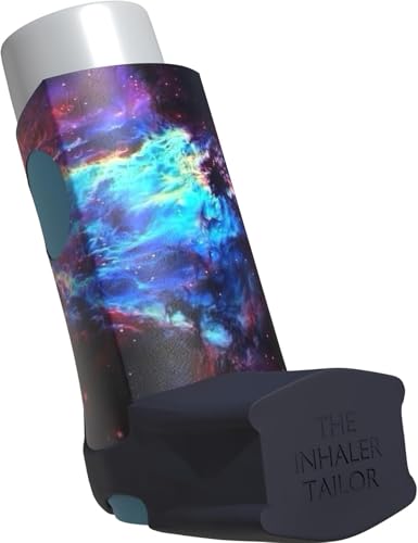 The Inhaler Tailor Inhaler Holder - for Ventolin & Shorter Style Inhaler - Vegan Leather - Adults & Kids Asthma Inhaler Case with Eyelet for Keychain/Lanyard - Handmade (Shorter, Galaxy)