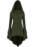 Foshow Womens Hooded Cloak Renaissance Costumes Dress Long Sleeve Cut Out Handkerchief Cosplay Gothic Dresses With Hat