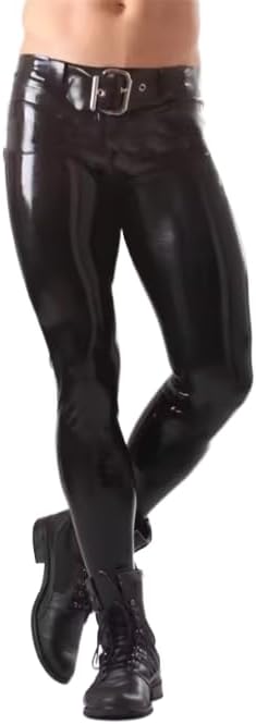 Latex Rubber Men Pants with Belt Male Trousers Handmade Cosplay Fetish Clothing