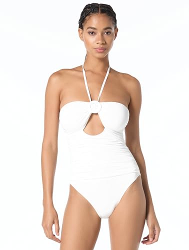 Michael Kors Swimwear Bubble Logo Solid Bandeau One Piece, White, 12