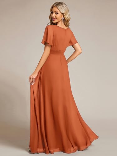 Image of Ever-Pretty Women's Spring Elegant Round Neck Short Sleeve Chiffon Empire Waist Floor Length Formal Dresses Bridesmaid Dress
