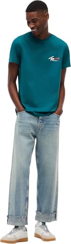 Tommy Jeans Herren T-Shirt Kurzarm Slim Sign Chest mit Logo, Grün (Polar Teal), XS – Ansicht 4