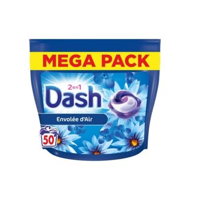 Dash 2-in-1 Pods Envolée d'Air, 50 Waschgänge, Waschmittel Kapseln 3-in-1, 3 Wochen Frische mit Lenor, Duft Meeresbrise und frischen Blumen, wirksam im kalten Zyklus, hergestellt in Frankreich