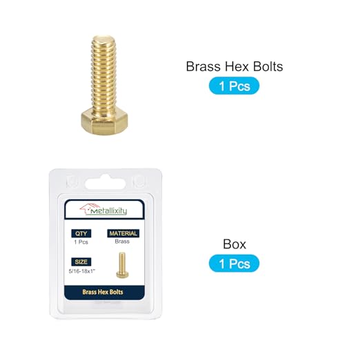 Image of METALLIXITY Hex Head Screw Bolt (5 /16-18x1) 1Pcs, Brass Fully Threaded Solid Brass Hex Bolts Machine Screws - for Machinery Repair