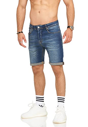 Soulstar Herren Jeans-Shorts Kurze Hose Destroyed Denim-Hose Blau-5 W30
