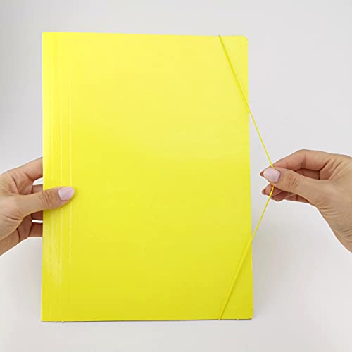 D.RECT Pack of 10 (2 pieces per colour 5 x 2) Fluo Portfolio Folder Made of Cardboard | Folder with Rubber | Folder with Elastic Strap for DIN A4 | 3 Flaps 350 g Quick Folder Colourful Assorted