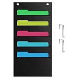 ZKOO 5 Pockets Hanging Wall File Organizer for A4 Size Paper/Legal/Letter Size Document, Sturdy Wall Mail Organizer Black Pocket Chart Great for Classroom, Office, Home Use with 2 Hangers