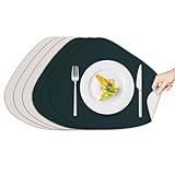 ToVioc Set de Table Lavable Cuir en Similicuir pour Cuisine, Restaurant & Bureau, Antidérapant avec Double Face Bicolores à La Texture Dessous de Table (42,5 x 34 cm, Lot de 6) - Cyan&Blanc