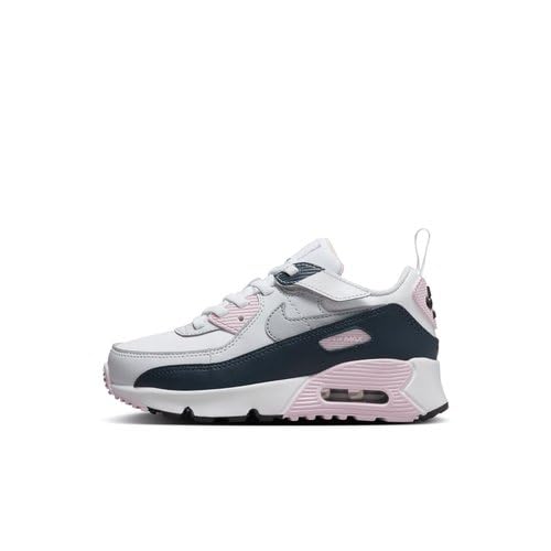 Nike Air Max 90 EasyOn Little Kids' Shoes (HF6357-104, White/Pink Foam/Armory Navy/Wolf Grey) Size 11