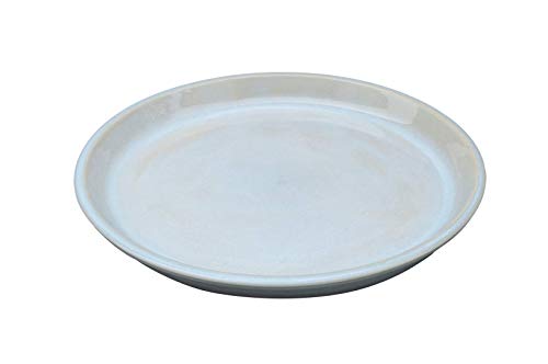 Vogeltränke/Teller/Untersetzer für Pflanzgefäße Blumentöpfe Blau Weiß Anthrazit glasiert aus Steinzeug 24cm - 42cm -frostfest- (24cm, Grau-Weiß)