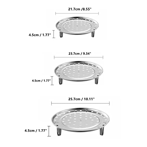 Round Stainless Steel Steamer Rack, Thicken 8.5" 9.33" 10.11" Inch Diameter Canner Steaming Rack Stand Cooking Ware Food Vegetable Steam Tray For Pressure Cooker Pot (3 Pack) #TOP1