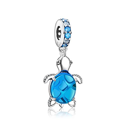 Murano Glass Sea Turtle Dangle Pendants Beads for Women Bracelets Necklaces 925 Sterling Silvers Jewelry Gift for Girls.