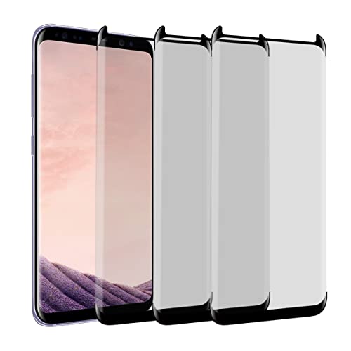 XINXUSONG 3 Pack Screen Protector for Galaxy S8+ G955 3D Curved Anti-Scratch 9H Hardness Full Coverage Silk Print Black Tempered glass Protective Film.