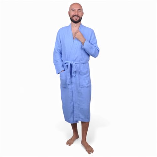 Image of Muslin Bathrobe - Cotton Gauze Robe for Women and Men - Lightweight Breathable Summer Kimono - Boho Spa /Maternity Robe