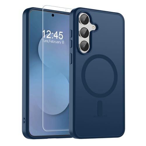 Image of SUPFINE Magnetic for Samsung Galaxy S25 FE Case with Screen Protector, (Built-in Magnets) (Military Grade Drop Protection) Slim Translucent Shockproof Phone Case,Sapphire Blue