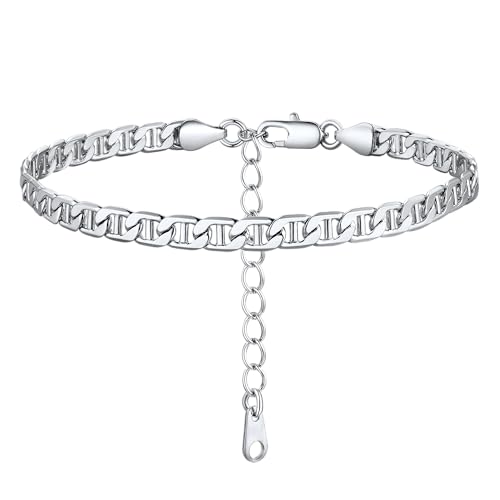 Image of FOCALOOK 14K Gold Plated Anklets for Women Waterproof Plus Size Ankle Bracelet 8.5-10.5 Inch Adjustable Mariner /Figaro /Flat Snake /Cuban Link Chain Anklet Jewelry for Summer Beach Holiday