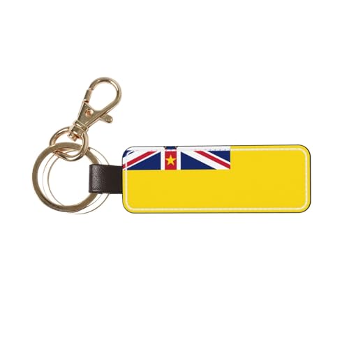 Porte-clés de voiture en cuir véritable avec drapeau de Niue - Porte-clés universel pour homme et femme