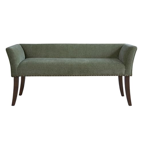 Madison Park Accent Bench, Plush Upholstered, Nailhead Trim, & Padded Seat Entryway Bench Small, End of Bed Bench with Back, 49.5' W x 19.25' D x 23' H, Green