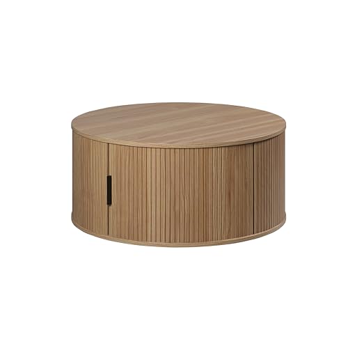 trendteam smart living - Ronin - Couchtisch - Eiche - Wohnzimmertisch rund mit Stauraum - (BxHxT) 80 x 36 x 80 cm - warme Eichefarbgebung mit vertikalen Rillen