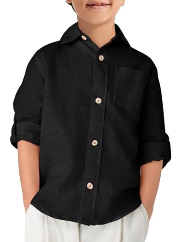 Chemise en lin pour garçons vêtement manches longues boutonné enfant 5-14 ans