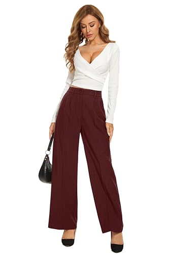FUNYYZO Women Wide Leg Pants High Elastic Waisted Casual Business Work Trousers Long Straight Suit Pants2