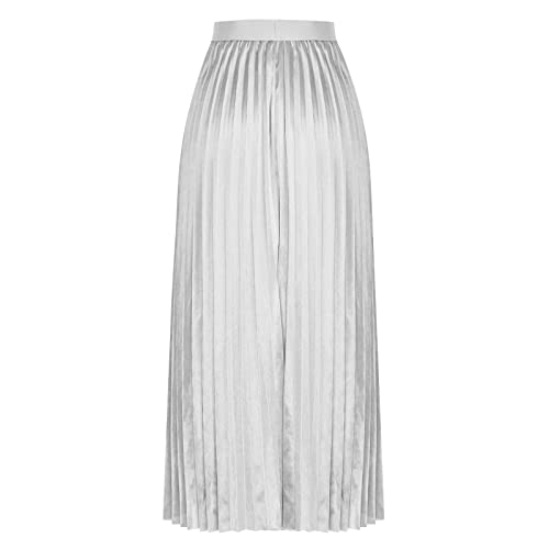 Generic Women's Satin Pleated Skirt Elastic Waist Solid Color Maxi Skirts Plus Size Loose Elegant Long Skirt Casual Skirt4