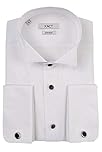 Xact Men's Formal Tuxedo/Dress Shirt with Double Cuff and Cuff Links (White - Wing Collar - Black Buttons) 17 1/2"