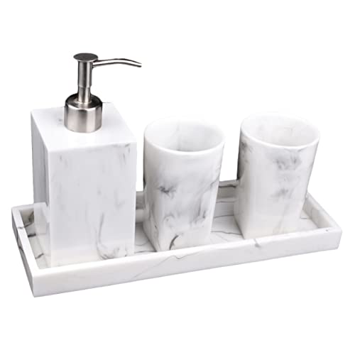 TOPBATHY 1 Juego Conjunto de Accesorios de Baño de Resina con Dispensador de Jabón Tazas y Bandeja de Mármol para Organización Cuarto de Baño Diseño para Jabón Lociones
