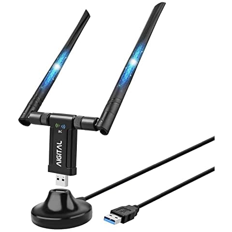 Wireless USB WiFi Adapter, Aigital 1200Mbps WiFi Dongle With USB3.0 Stand Base Dual Band High Gain Dual 5dBi Antennas Network LAN Card Dongle WiFi USB 3.0 for Desktop Laptop,Supports Windows 10/8/7/XP Cover