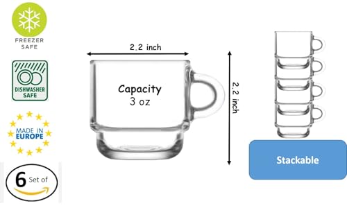 BOHEM'S Stackable Espresso Set of 6, Small Demitasse Clear Glass Espresso Drinkware, Cups and Saucers, Clear Expresso Coffee Cups, Tazas de Cafe Expreso (3 OZ) by BOHEM'S - Image 5