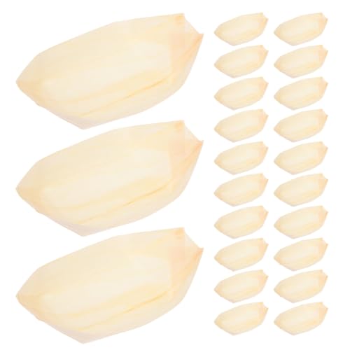 50 platos desechables de madera en forma de barco de sushi miniatura 1