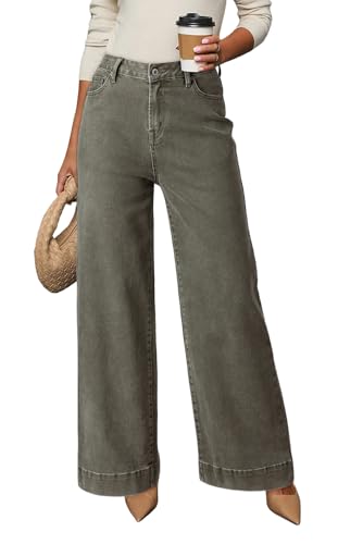 Image of Dokotoo Women's Casual High Waisted Jeans Stretch Wide Leg Loose Denim Pant