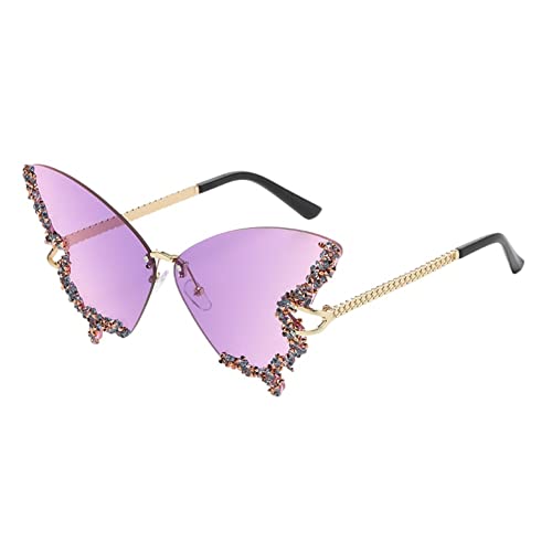 Shiratori Womens Retro Classic Butterfly Shape Diamond Rimless Sunglasses UV Blocking Sunglasses Purple