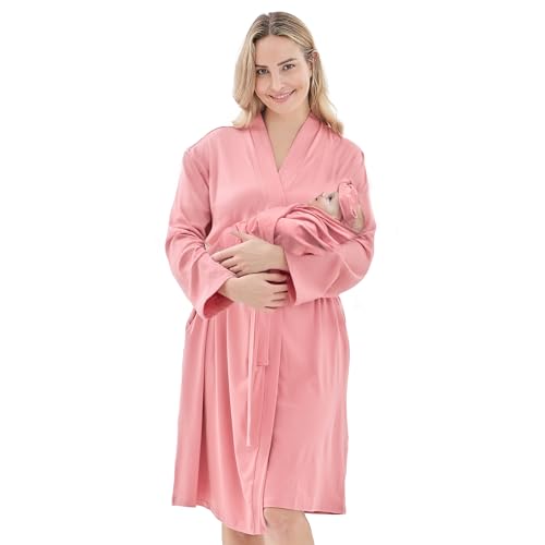 Image of V.&GRIN Mommy and Me Robe and Swaddle Set, Maternity Robe and Matching Baby Blanket | Hospital Outfits Labor Delivery