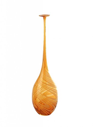 New 19" Hand Blown Art Glass Teardrop Vase Amber Clear Floor Decorative
