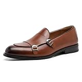 Mocasines de piel auténtica para hombre, estilo británico, con doble hebilla, zapatos casuales de negocios, Brown, 39 EU