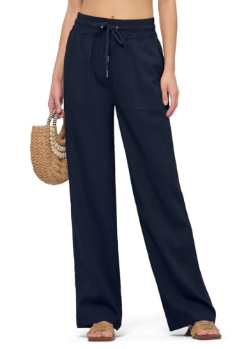 Image of Willit Women Linen Pants Wide Leg Casual Palazzo Pants Beach Summer Lounge Pants Trousers with Pockets 29 inch /31 inch / 33 inch