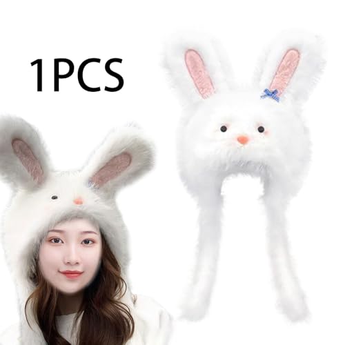 Rabbit Ear Hat Winter Plush with Windproof Strap for Outdoor Stage Performance Holiday Photo Props White3