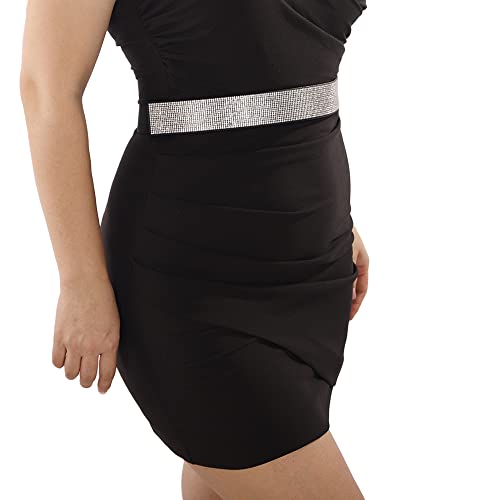 Wiwpar Sparkly Rhinestone Elastic Faux PU Leather Belt Shiny Crystal Stretch Waist Belt Wide Waist Band for Women Girls Dress (Style1)3