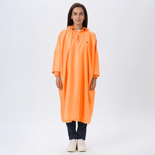 Image of Zeel Unisex Outdoor Rain Poncho for Adult, Waterproof, Lightweight & Packable, Polyester Pullover Full Sleeves Hooded Rainwear, Raincoat for Camping, Hiking, Travelling (AZ33, Free Size) (Orange)