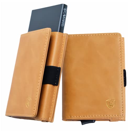 CAVAARTIS Slim Leather Wallet | Smart RFID Protection | Smart Quick Release Cards Technology (Tan Cognac, One Million)