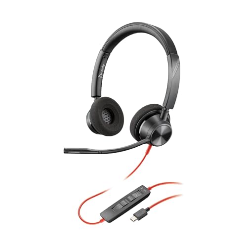 Auricular Poly Blackwire 3310 con cable   Brazo de micrófono flexible   Diseño monoaural   Conexión a PC/Mac mediante USB C o USB A   Funciona con Teams y Zoom