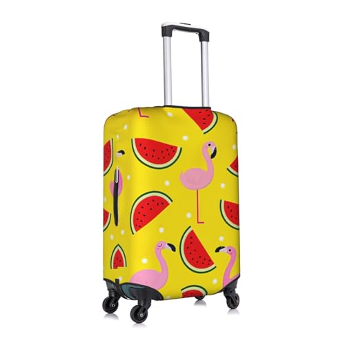 Pink Flamingo And Watermelon Print Travel Elastic Suitcase Luggage Baggage Cover Protector, Washable And Anti-Scratch3